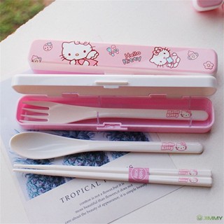 SANRIO ชุดช้อนส้อมตะเกียบโลหะ ลายการ์ตูน Hello Kitty Kawaii แบบพกพา เหมาะกับของขวัญ สําหรับเด็ก จํานวน 1 ชิ้น