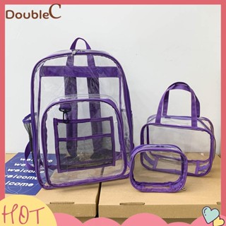 【Double C 】✿   กระเป๋าเป้สะพายหลัง PVC แบบใส กันน้ํา จุของได้เยอะ สีพื้น แฟชั่นคู่รัก สําหรับชาย และหญิง มี 3 ชิ้น