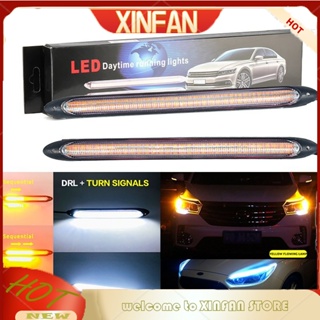 Xinfan แถบไฟเลี้ยว LED 12V สีเหลืองอําพัน สีขาว ยืดหยุ่น สําหรับรถยนต์ 2 ชิ้น