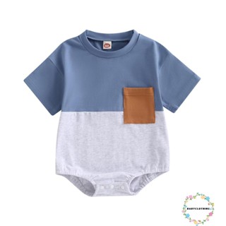 Babyclothes- ชุดรอมเปอร์ บอดี้สูท แขนสั้น คอกลม สีตัดกัน ฤดูร้อน สําหรับเด็กทารก เด็กผู้หญิง เด็กผู้ชาย สําหรับลําลอง ทุกวัน