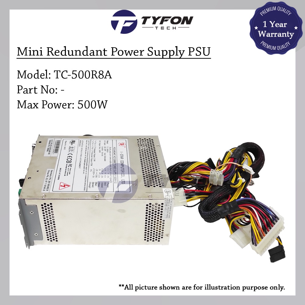 I-STAR TC-500R8A แหล่งจ่ายไฟ Hot Swap สีแดง (x2 TC-500 500W) US 6,535,405 B2 (ตกแต่งใหม่)
