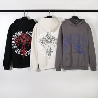 เสื้อกันหนาวแขนยาว มีฮู้ด แบบสวมหัว สีเทา สไตล์สตรีท แฟชั่นเรโทร สําหรับผู้ชาย และผู้หญิง