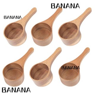 Banana1 ช้อนไม้อะคาเซียธรรมชาติ แฮนด์เมด สําหรับตักเมล็ดกาแฟ ซุป 6 ชิ้น