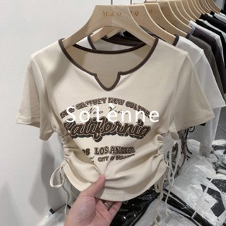 Solenne  เสื้อครอป เสื้อยืดผู้หญิง ครอป baby tee สาวเรโทร 2023 NEW Style ins Chic Comfortable High quality A99J1UO 36Z230909