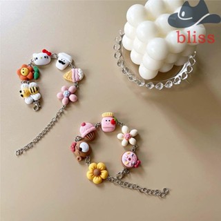 Bliss สร้อยข้อมือ สเตนเลส จี้การ์ตูนแมวคิตตี้ ดอกไม้ น่ารัก แฮนด์เมด เครื่องประดับ สําหรับผู้หญิง ของขวัญ