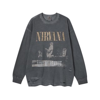 เสื้อยืดลําลอง แขนยาว คอกลม ผ้าฝ้าย พิมพ์ลาย Nirvana แฟชั่นสําหรับผู้ชาย และผู้หญิง