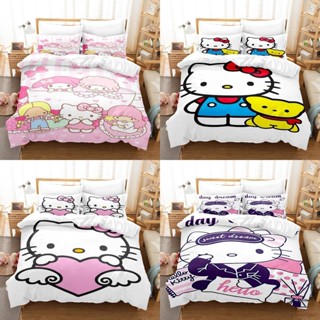 ชุดเครื่องนอน ผ้าปูที่นอน ปลอกหมอน ผ้าห่ม ลาย Hello Kitty 3in1 สําหรับตกแต่งบ้าน ห้องนอน