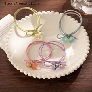 Strongaromatic สร้อยข้อมือเชือกยืดหยุ่น จี้ดอกไม้ สีเขียว สีชมพู สําหรับผู้หญิง 2 ชิ้น