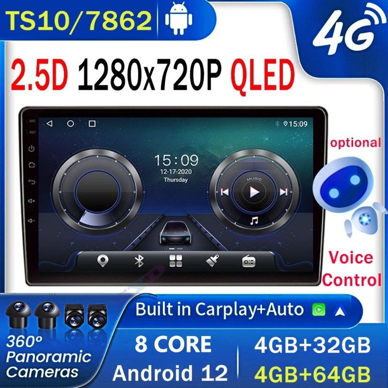 【TS10 7862 Qled หน้าจอสัมผัส】เครื่องเล่น Android 8 Core 2din 9/10 นิ้ว รองรับกล้อง 360 ไร้สาย แอนดรอยด์ WIFI GPS 4G SIM FM คุณภาพสูง สําหรับรถยนต์