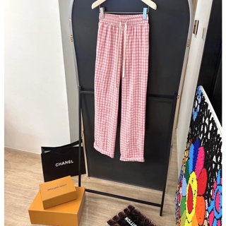 YFLX MIU MIU 2023 lazy style pink plaid elastic drawstring casual loose all-match walking pants