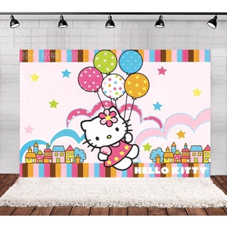 ใหม่ ธีมวันเกิด ธีม Sanrio Hello Kitty แบนเนอร์ตกแต่งปาร์ตี้ ถ่ายภาพ พื้นหลังผ้า