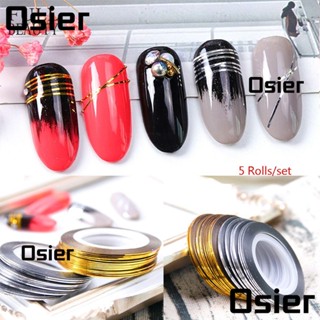 Osier1 สติกเกอร์เทปกลิตเตอร์ สีทอง สีเงิน สําหรับตกแต่งเล็บ 5 ม้วน ต่อชุด