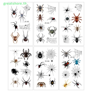 Greatshore สติกเกอร์รอยสักชั่วคราว ลายแมงมุม สีดํา สําหรับตกแต่งร่างกาย 12 ชิ้น