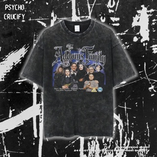 เสื้อยืด ขนาดใหญ่ พิมพ์ลาย Psycho Crucify The Addams Family | หินล้างทําความสะอาด | เสื้อยืด พิมพ์ลาย The Addams Family