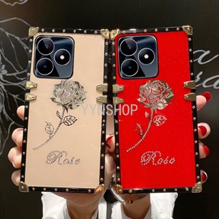 Yyn เคสโทรศัพท์มือถือ กันกระแทก ลายดอกกุหลาบ ประดับเพชร สําหรับ OPPO Realme C53 C55 C33 C35 C21Y C25 C15