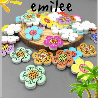 Emilee กระดุมไม้ 2 รู คละสี สําหรับเย็บผ้า สมุดภาพ DIY 50 100 ชิ้น