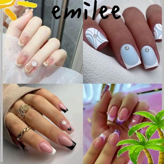 EMILEE เล็บปลอม สีฟ้า สไตล์ฝรั่งเศส DIY 24 ชิ้น