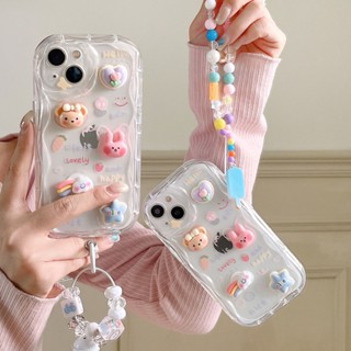 เคสป้องกันโทรศัพท์มือถือ แบบนิ่ม ลายกระต่าย และไอศกรีม มีสายคล้อง สําหรับ Apple iPhone 11 12 13 14pro max xs xr