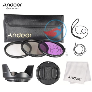 Andoer ชุดฟิลเตอร์ 52 มม. (UV + CPL + FLD) + กระเป๋าไนล่อน + ฝาปิดเลนส์ + ที่ใส่ฝาปิดเลนส์ + ฮู้ดเลนส์ + ผ้าทําความสะอาดเลนส์