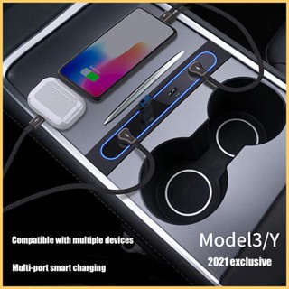 อะแดปเตอร์ฮับแยกสายชาร์จ USB-A USB C หลายพอร์ต สําหรับ Tesla 2021 Model Y Model 3