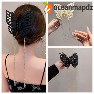 Oceanmapdz กิ๊บติดผมพลาสติก รูปผีเสื้อ ฉลาม ประดับพู่ สีพื้น สไตล์วินเทจ สําหรับงานปาร์ตี้