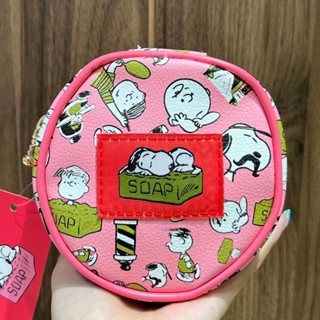 กระเป๋าเครื่องสําอาง หนัง PU ทรงกลม ลายการ์ตูน Snoopy สไตล์ญี่ปุ่น