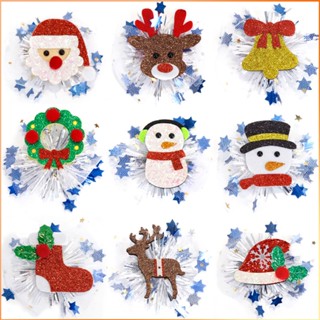 Christmas Elk Snowman เด็ก Headdress เครื่องประดับผม Glitter Lace Stars กิ๊บติดผม Duckbill Clip -FE