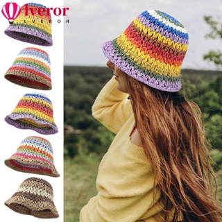 Lveror หมวกบักเก็ตแฟชั่น สีรุ้ง สไตล์ญี่ปุ่น