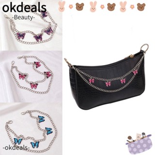 Okdeals สายโซ่กระเป๋า แบบสองชั้น ลายผีเสื้อ DIY อุปกรณ์เสริม แบบเปลี่ยน สําหรับกระเป๋าถือ 2 ชิ้น