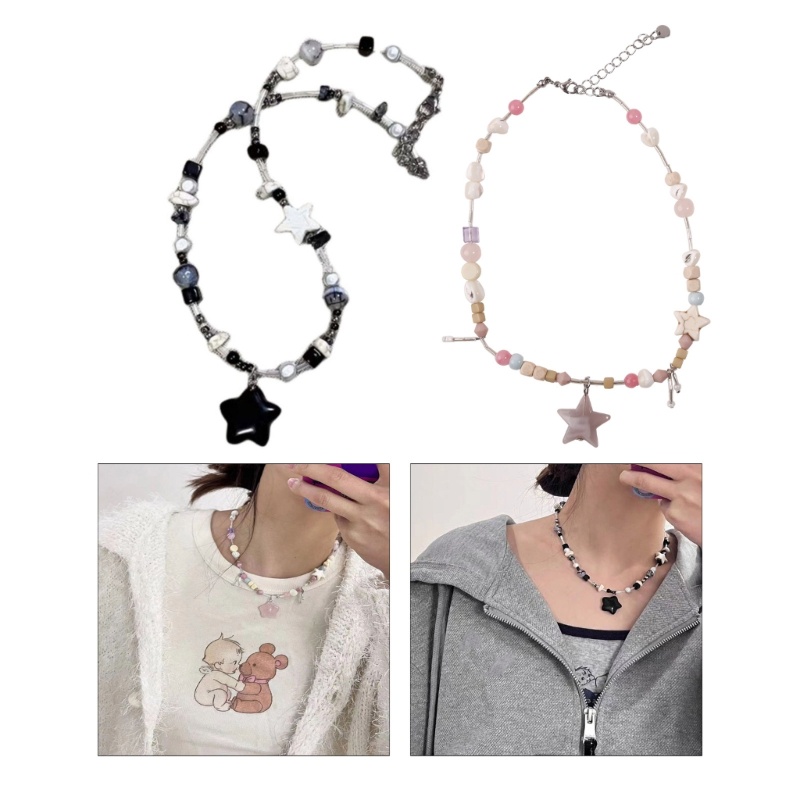 FL แฟชั่น Y2K Choker Star จี้ลูกปัดสร้อยคอประณีตอุปกรณ์เสริมเรซิ่นลูกปัดคอเครื่องประดับสําหรับผู้หญิ