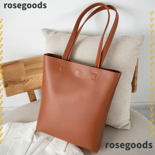 Rosegoods1 กระเป๋าสะพายไหล่ กระเป๋าถือ หนัง PU นิ่ม ขนาดใหญ่ จุของได้เยอะ สีพื้น แฟชั่นสําหรับสตรี