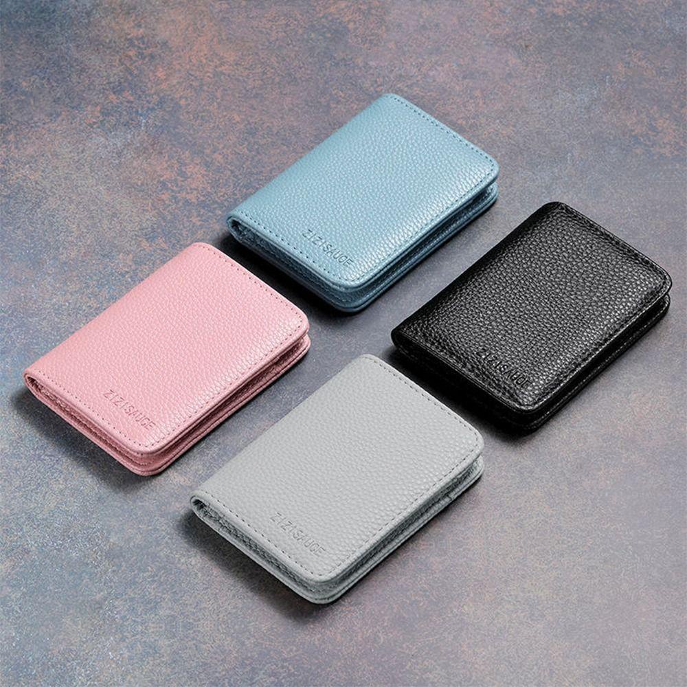 กระเป๋าใส่นามบัตร หนัง PU แบบพกพา สีพื้น สําหรับผู้ชาย และผู้หญิง