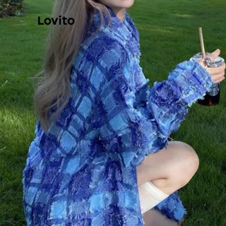 Lovito เสื้อโค้ทลําลอง ลายสก๊อต สําหรับผู้หญิง LNA19231 (สีฟ้า)