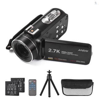 Andoer กล้องบันทึกวิดีโอดิจิทัล 2.7K DV 48MP ซูมได้ 16X แผงสัมผัส IPS ขนาด 3.0 นิ้ว รองรับการตรวจจับใบหน้า ใบหน้ายิ้ม กันสั่น พร้อมแบตเตอรี่ 2 ชิ้น