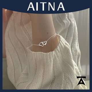 Aitna สร้อยข้อมือโลหะอัลลอย รูปหัวใจคู่ ขนาดเล็ก สําหรับผู้หญิง