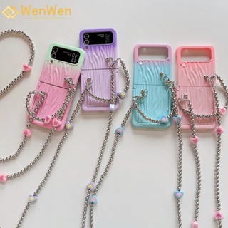 Wenwen เคสโทรศัพท์มือถือ PC แบบแข็ง แต่งกลิตเตอร์ไล่โทนสี พร้อมสายโซ่คล้อง สําหรับ Samsung Z Flip4 Z Flip3