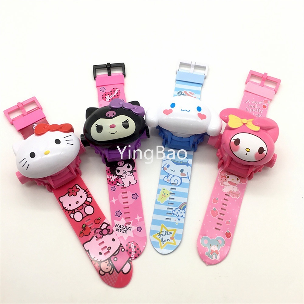 Cinnamoroll Kuromi 3D นาฬิกาโปรเจคเตอร์ Sanrio Melody Kitty ของเล่น ไม่มีกล่อง นาฬิกาพลิกยอดนิยม Kawaii ของขวัญเด็กผู้หญิง