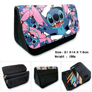 กระเป๋าดินสอ ผ้าแคนวาส แต่งซิป ขนาดใหญ่ จุของได้เยอะ ลายการ์ตูน Stitch เหมาะกับนักเรียน สําหรับใส่เครื่องเขียน