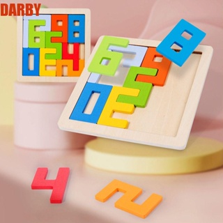 Darby บล็อคไม้ปริศนา ตัวเลข 3D ทรงสี่เหลี่ยม สีสันสดใส ของเล่นเสริมการเรียนรู้ สําหรับผู้ปกครอง และเด็ก