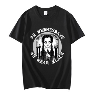 เสื้อยืดลําลอง ผ้าฝ้าย แขนสั้น พิมพ์ลายกราฟฟิค TV Series Wednesday Addams แนวสตรีท ฮาราจูกุ ขนาดใหญ่ สําหรับผู้ชาย 1 ชิ้น 