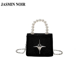 Jasmin NOIR กระเป๋าถือ กระเป๋าสะพายไหล่ หนัง PU ประดับลูกปัดเพชร ขนาดเล็ก สําหรับสตรี 2023