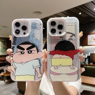 เคสป้องกันโทรศัพท์มือถือ แบบนิ่ม ลายการ์ตูนชินจัง สีเงิน สําหรับ iPhone 11 14 12 13 Pro Max