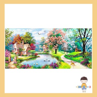 ชุดงานปักครอสติชเม็ดบีด ทรงเพชร 5D รูปบ้านต้นไม้ DIY