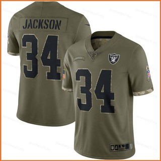 Fb 2022 เสื้อยืดลําลอง แขนสั้น พิมพ์ลาย NFL Las Vegas Raiders Jersey Bo Jackson Salute To Service พลัสไซซ์