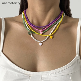 Onem สร้อยคอโช้กเกอร์ ประดับลูกปัด หลากสี จี้รูปหัวใจ แฮนด์เมด เครื่องประดับแฟชั่น สําหรับผู้หญิง