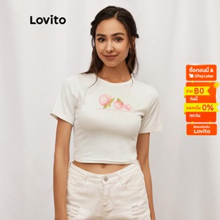  【พร้อมส่ง】Lovito เสื้อยืดคร็อป น่ารัก ลายผลไม้ L19E030 (สีขาว)