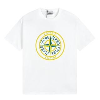 STONE ISLAND เสื้อยืด ลายเข็มทิศหิน สีเหลือง ไล่โทนสี 5715