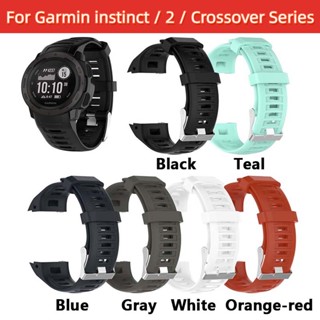 สําหรับ Garmin instinct 2 Crossover Solar Smart Watch พร้อมซิลิโคนเหลวสีทึบเปลี่ยนสายนาฬิกาที่มีหัวเข็มขัดสีเงิน