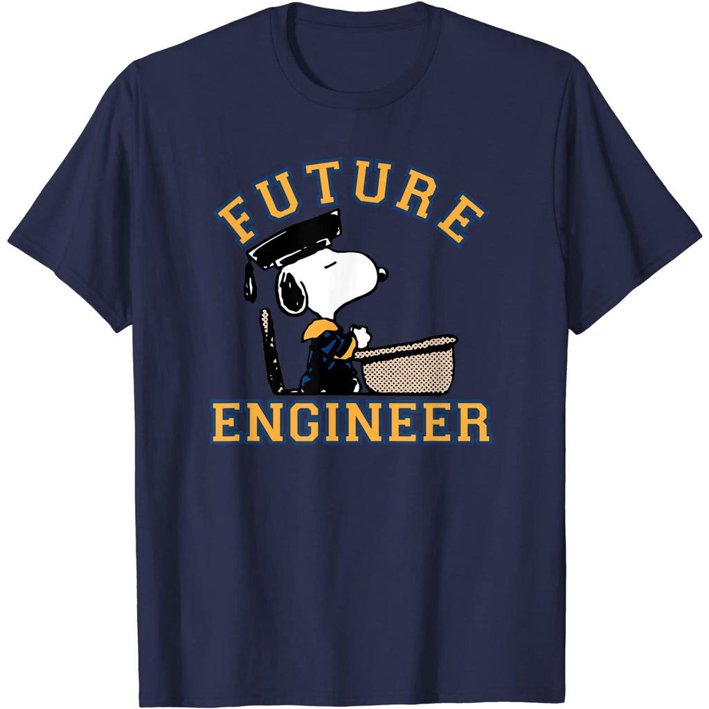 เสื้อยืดแขนสั้น#ถูกสุด Peanuts Graduation Future Engineer Snoopy T-Shirt 100% Cotton Men Women T-shirtS-5XL
