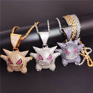 Hip Hop Jewelry Cartoon Gengar Necklace Pendant Zircon Chain Mens Gift LY